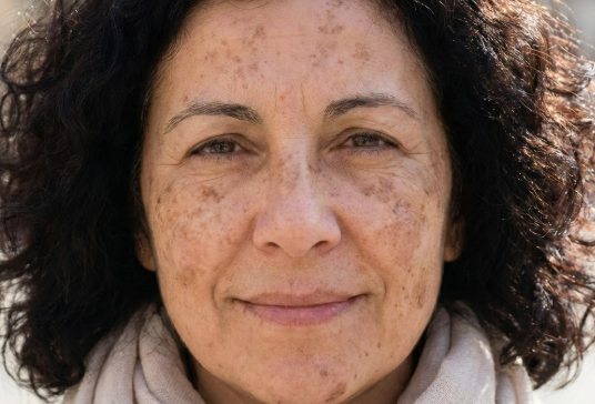 Portrait d'une femme présentant de l'hyperpigmentation visible sur le visage